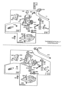 (2) Carburetor Assemblies Diagram and Parts List for 113988-0149-XX  Briggs and Stratton Engine